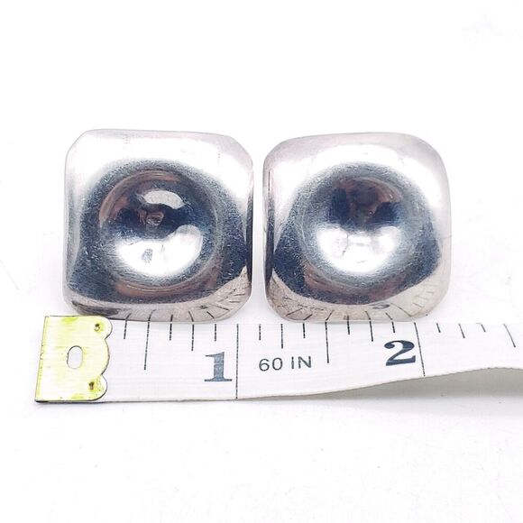 Ono 930 Sterling Silver Stamped Square 1" Stud Deco Modernist Earrings - Picture 11 of 11